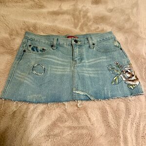 Forever 21 Light Blue Embroidered Denim Mini Skirt